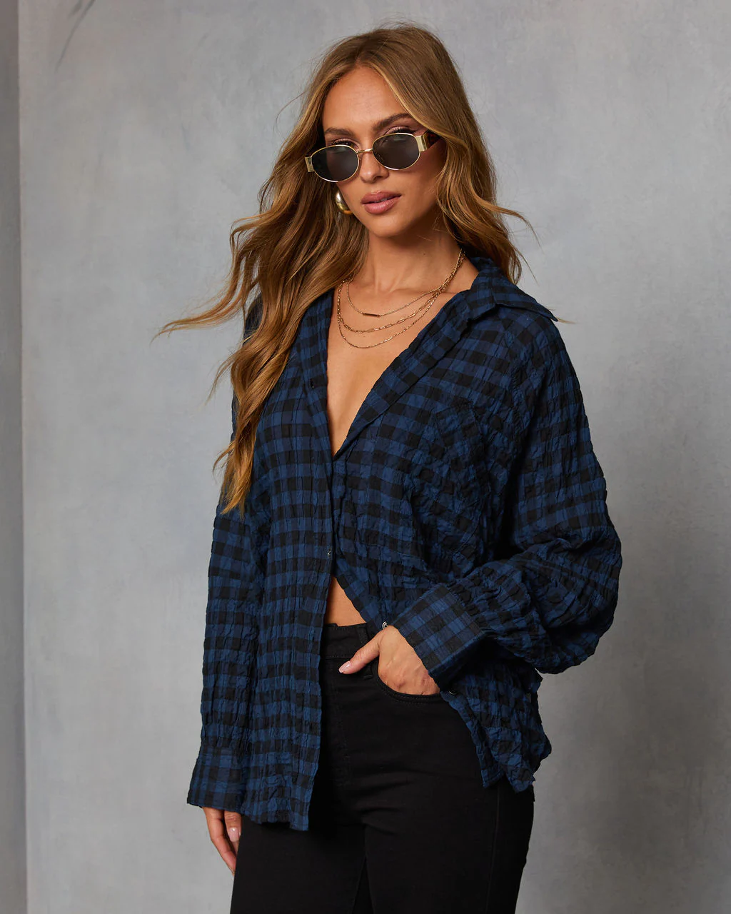 Keren Plaid Button Down Top - Image 3
