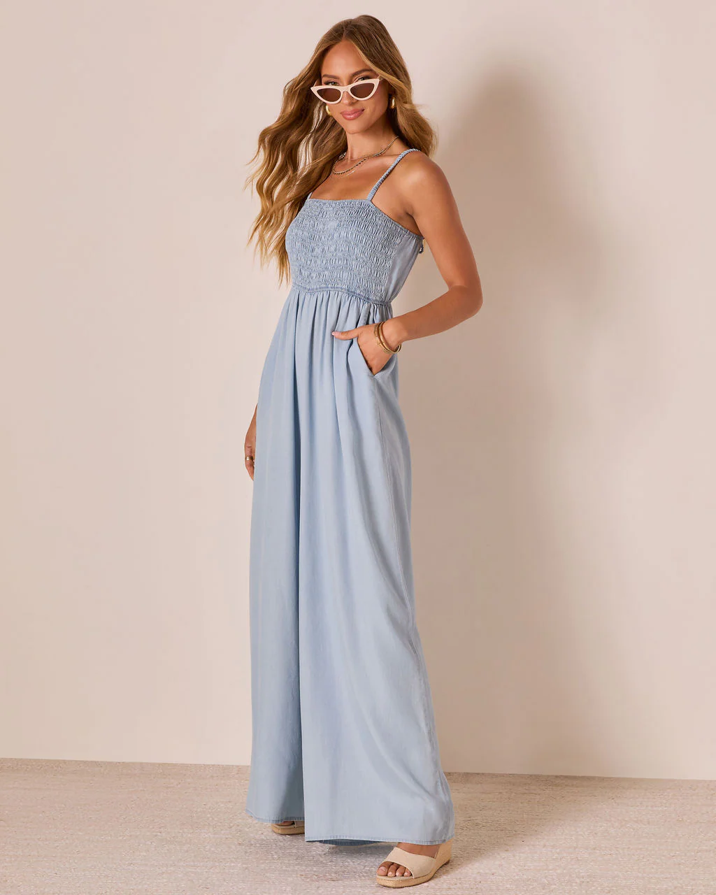 Kerra Wide Leg Chambray Jumpsuit - Image 3