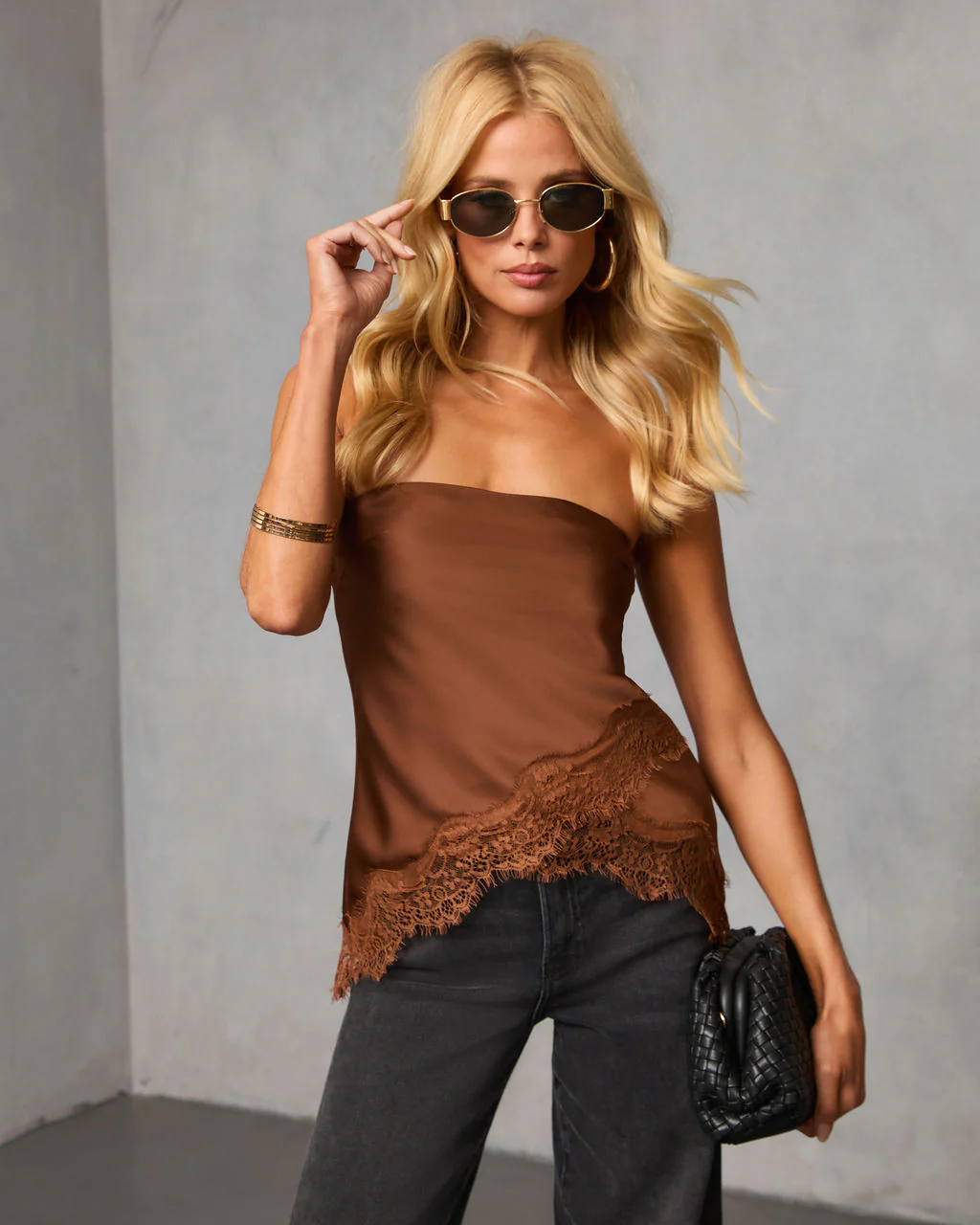 Kiare Strapless Satin Lace Trim Top - Image 11