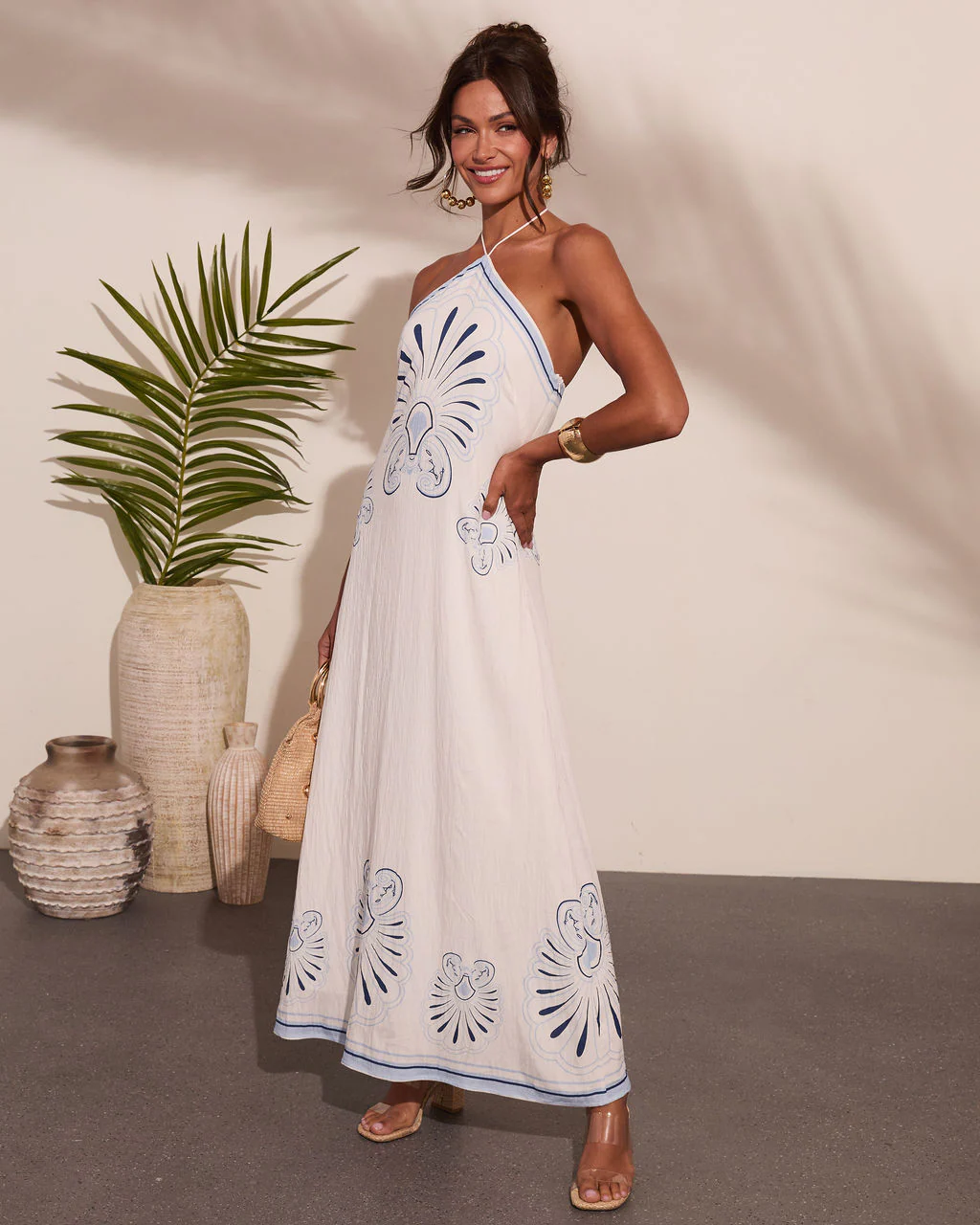 Kirby Abstract Shell Print Halter Neck Maxi Dress - Image 3