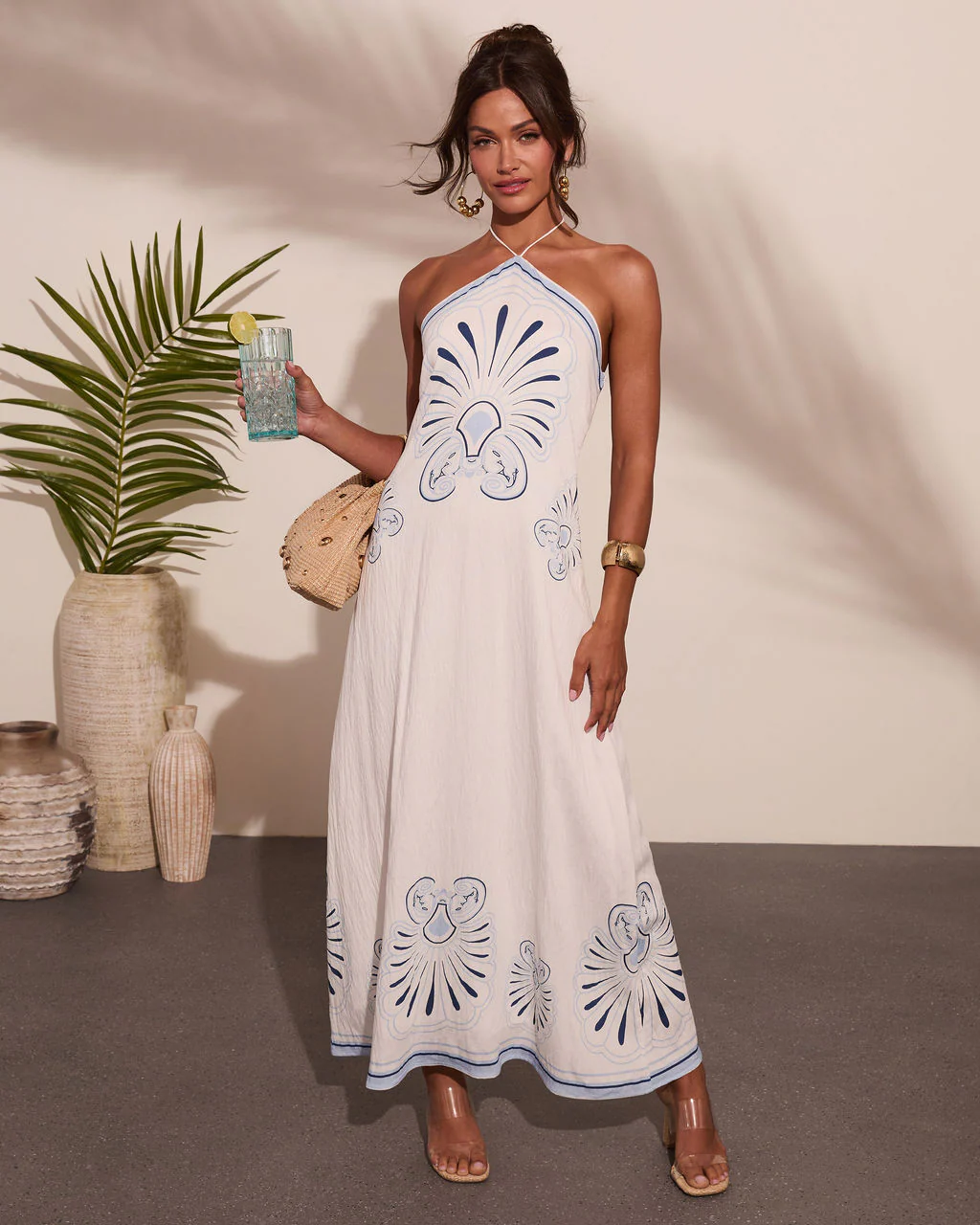 Kirby Abstract Shell Print Halter Neck Maxi Dress - Image 5