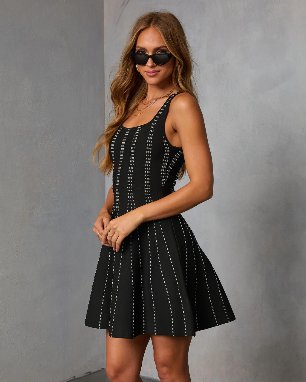 Crisie Contrast Metallic Stitch Fit and Flare Mini Dress - Image 3