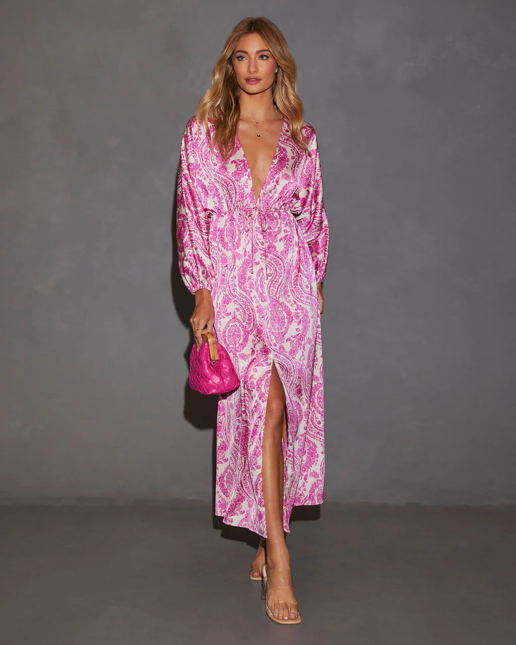 Korina Satin Printed Kimono Empire Waist Maxi Dress - Image 13