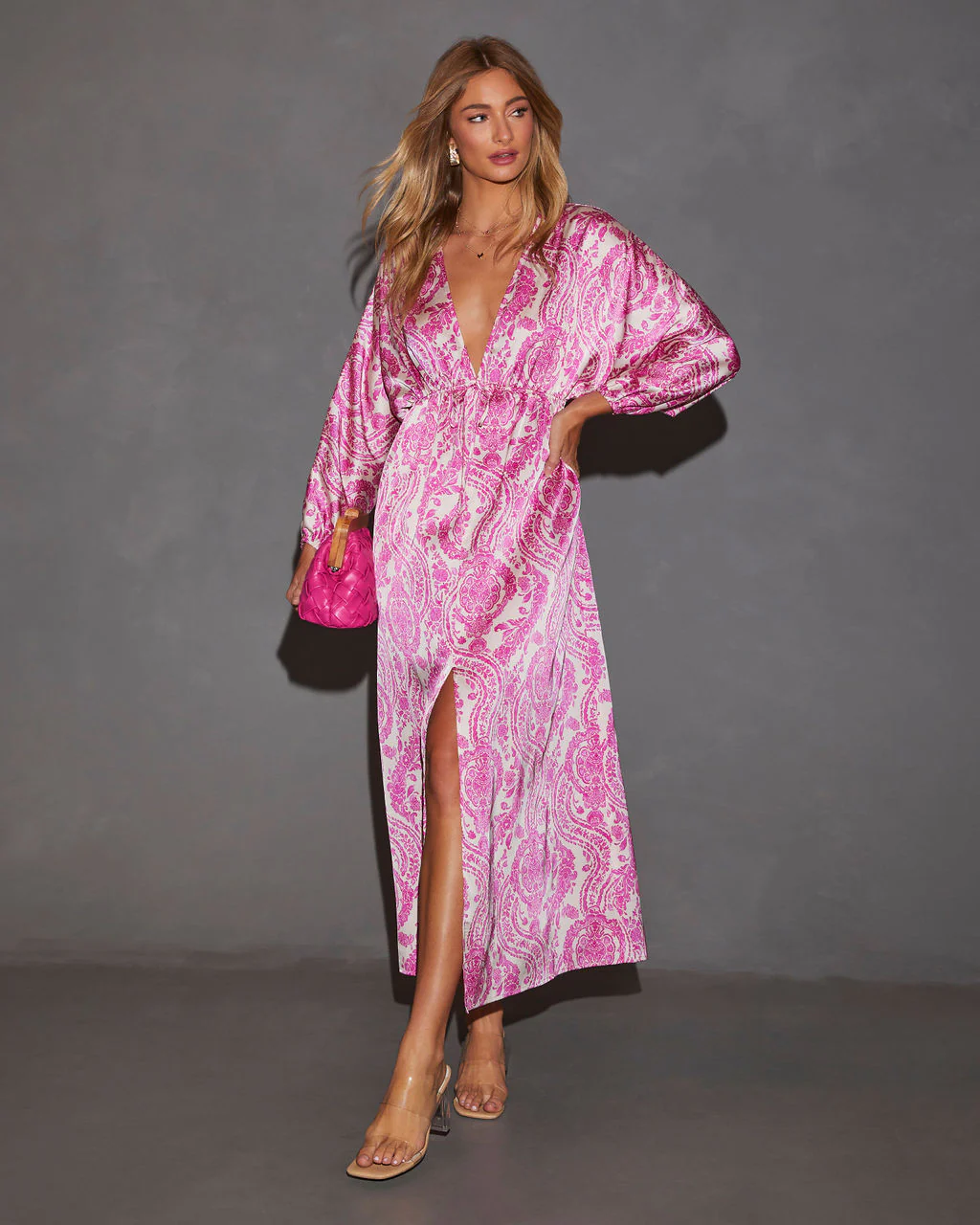 Korina Satin Printed Kimono Empire Waist Maxi Dress - Image 14