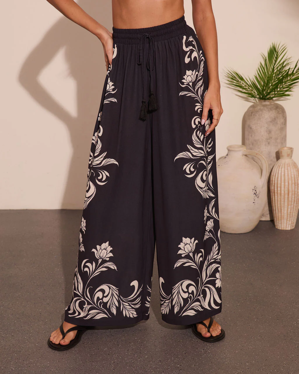 Korinna Floral Print Drawstring Wide Leg Pants - Image 2