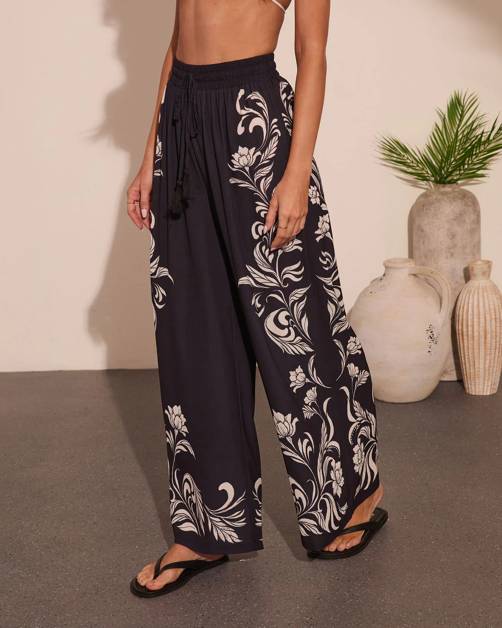 Korinna Floral Print Drawstring Wide Leg Pants - Image 3