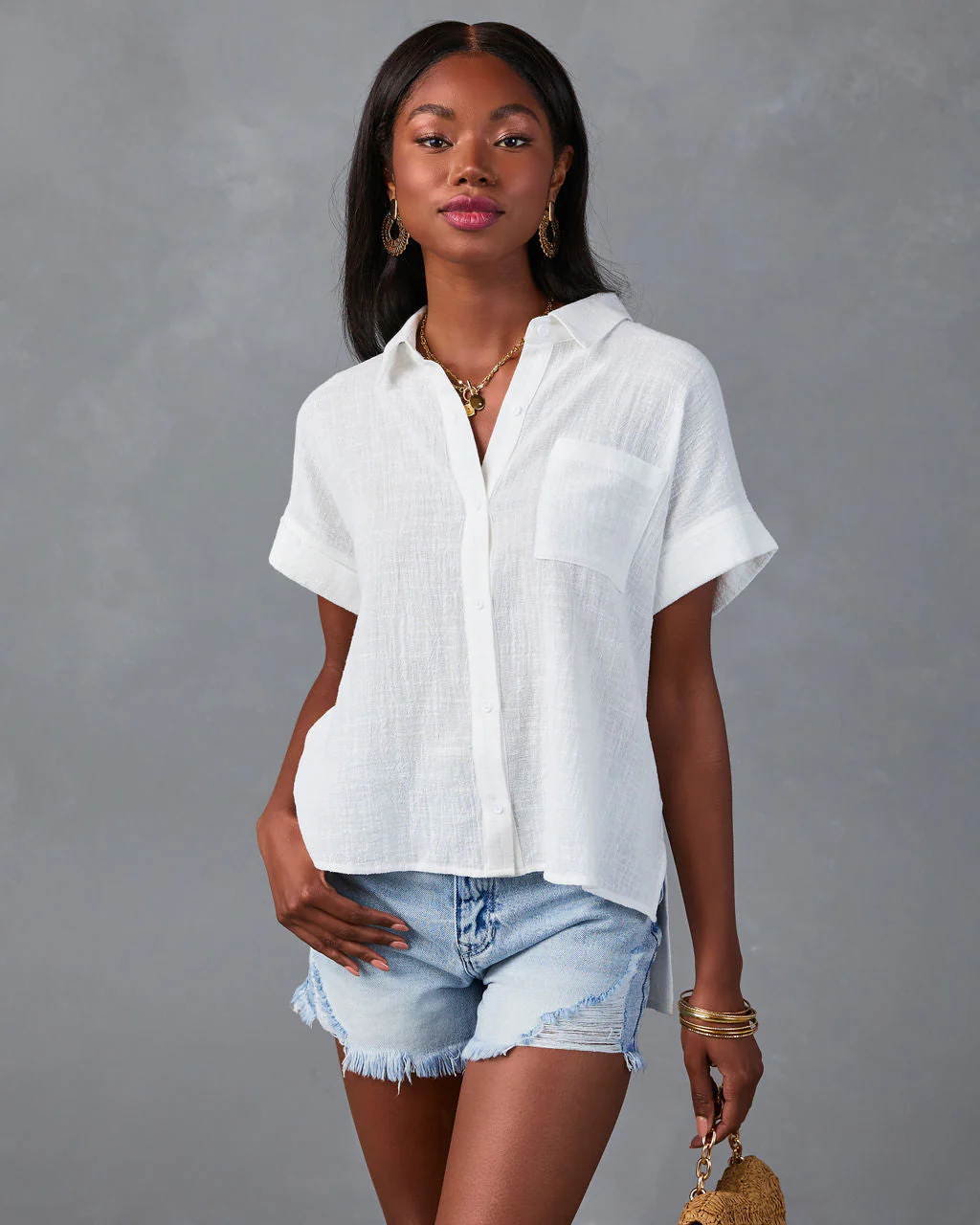Krissy Cotton Woven Button Down Top - Image 2