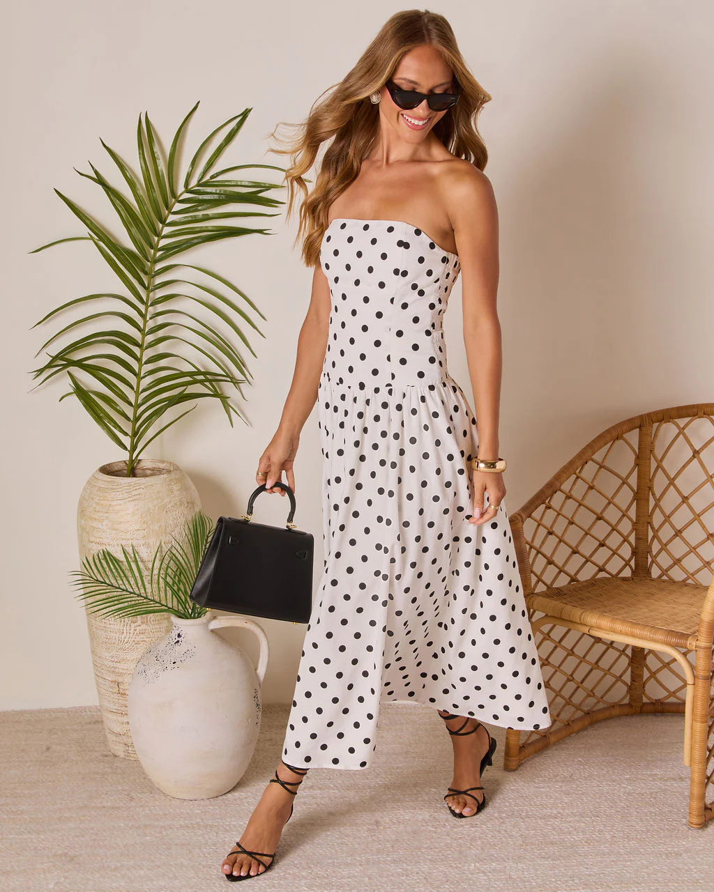 Kristena Drop Waist Polka Dot Midi Dress - Image 3