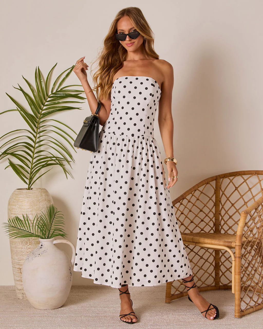 Kristena Drop Waist Polka Dot Midi Dress - Image 5