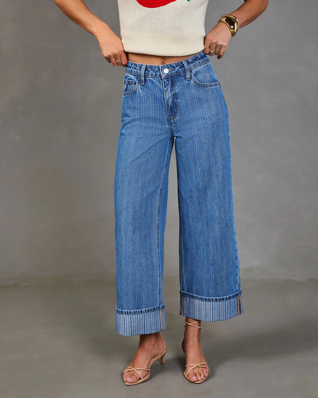 Ladena Rigid High Rise Wide Leg Cuffed Jeans - Image 2
