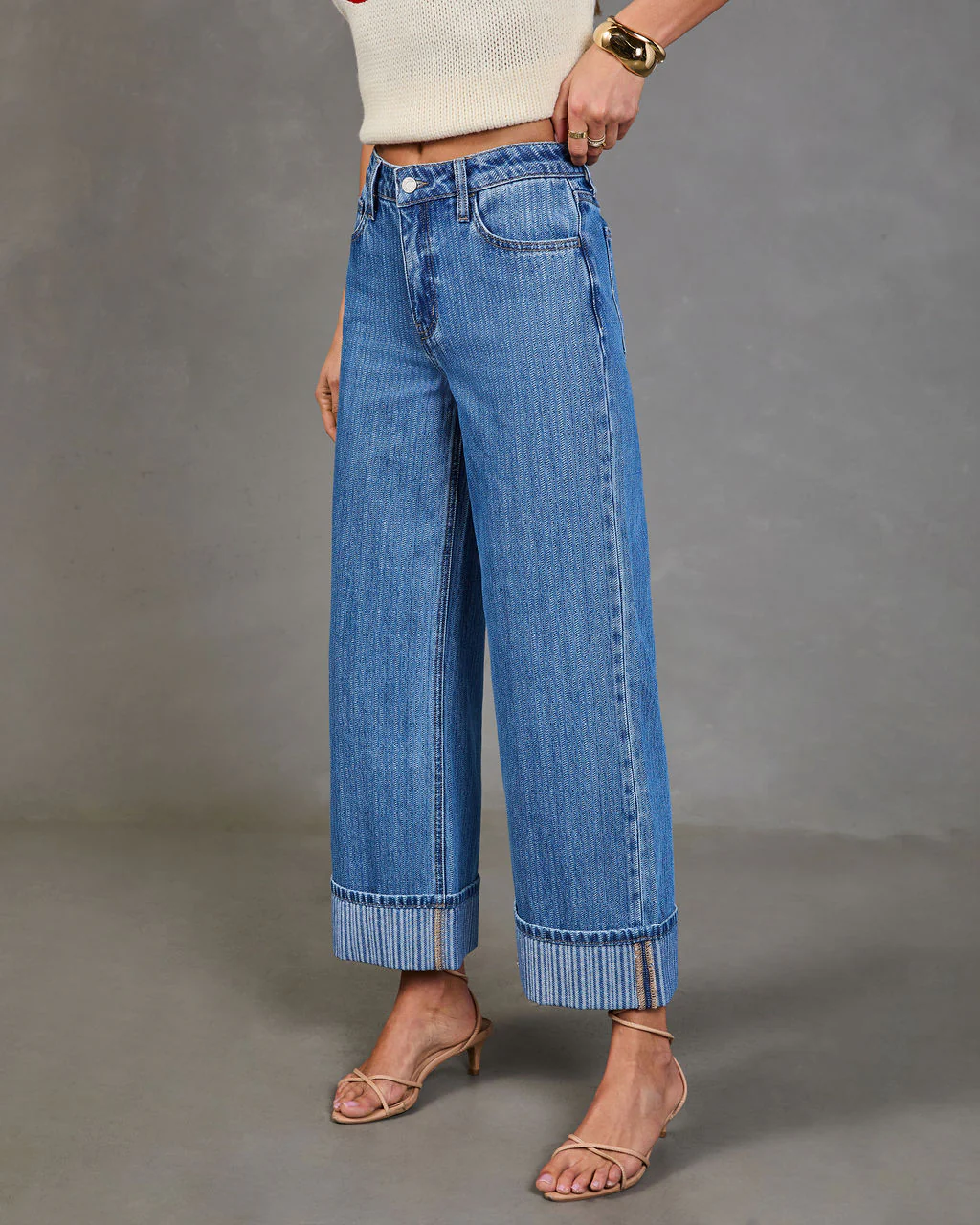 Ladena Rigid High Rise Wide Leg Cuffed Jeans - Image 3