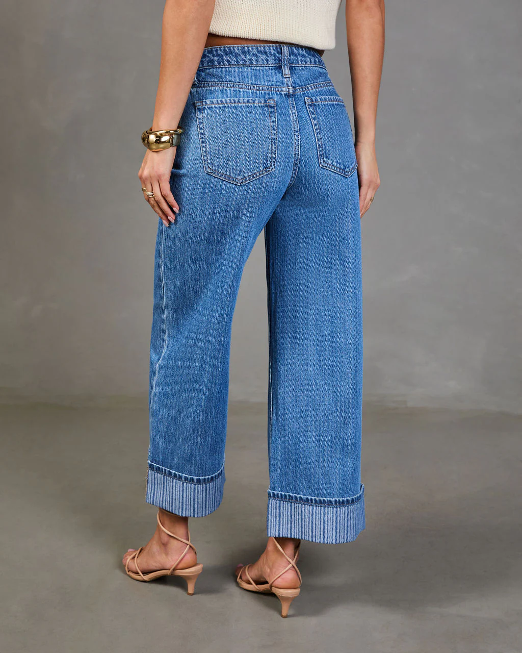 Ladena Rigid High Rise Wide Leg Cuffed Jeans - Image 4
