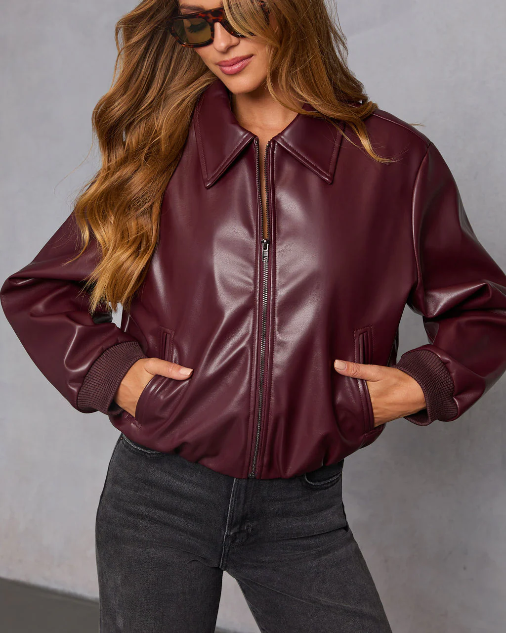 Laiken Cropped Leather Bomber Jacket - Image 5