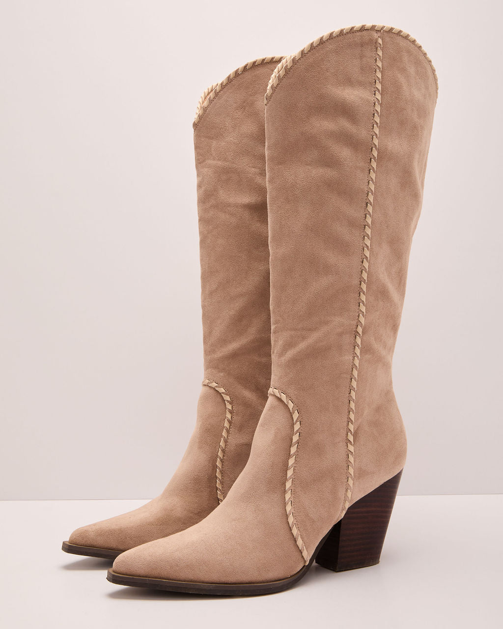 Leana Faux Suede Contrast Trim Western Boots - Image 2