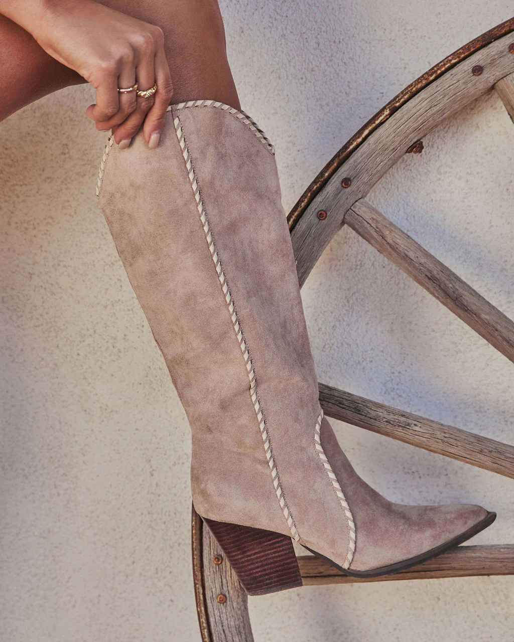 Leana Faux Suede Contrast Trim Western Boots - Image 5