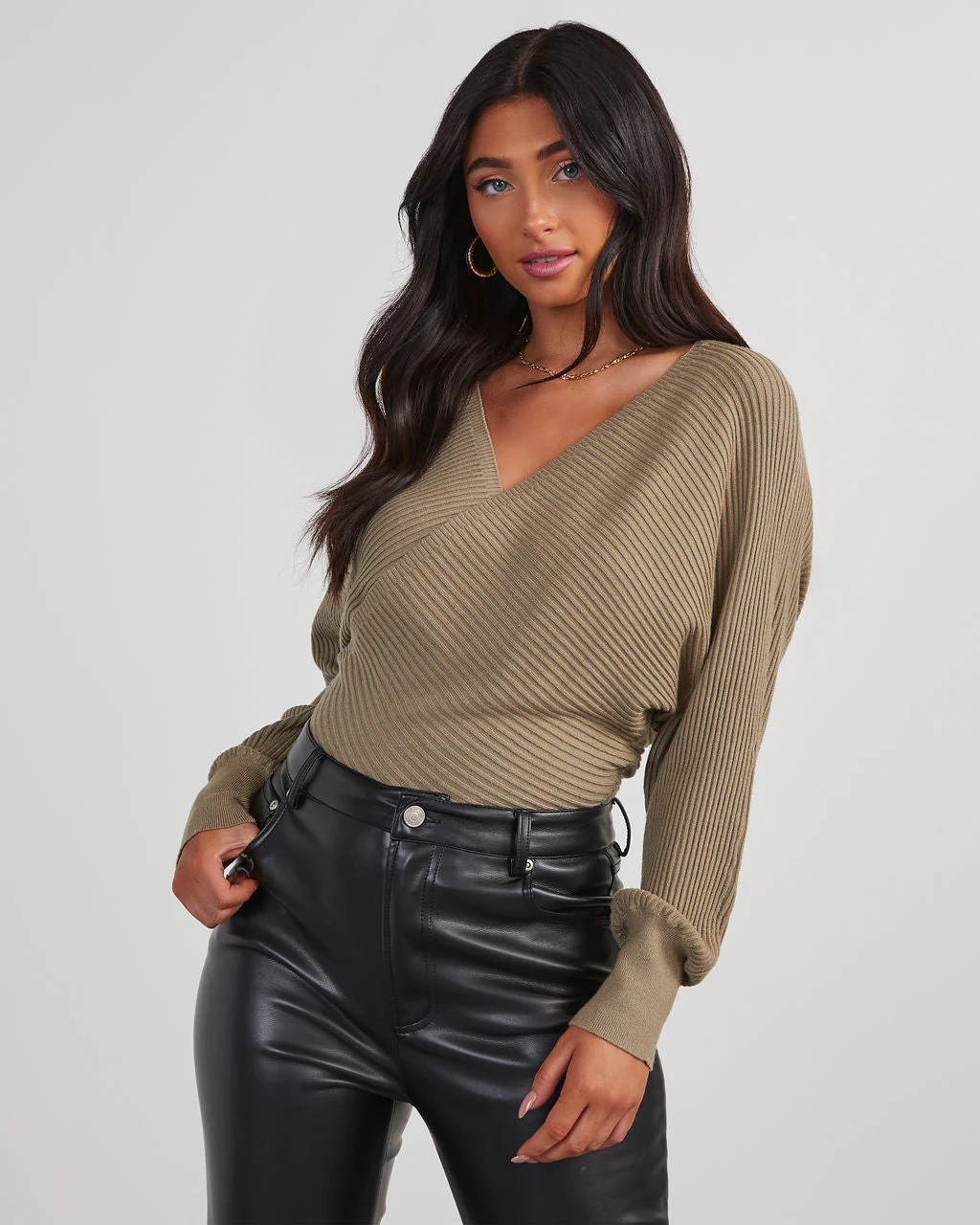 Let It Glow Drape Sweater Bodysuit - Image 3