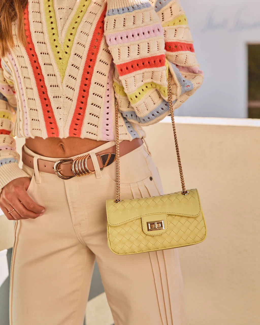 Levon Woven Vegan Leather Crossbody Bag - Image 6