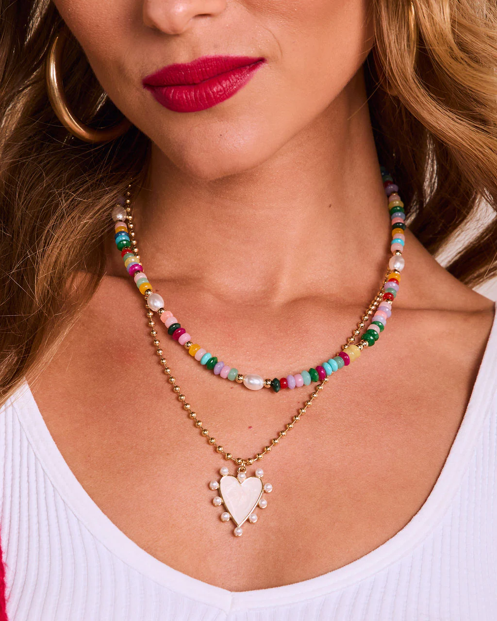 Light As Love Layered Beaded Heart Charm Necklace - Image 4
