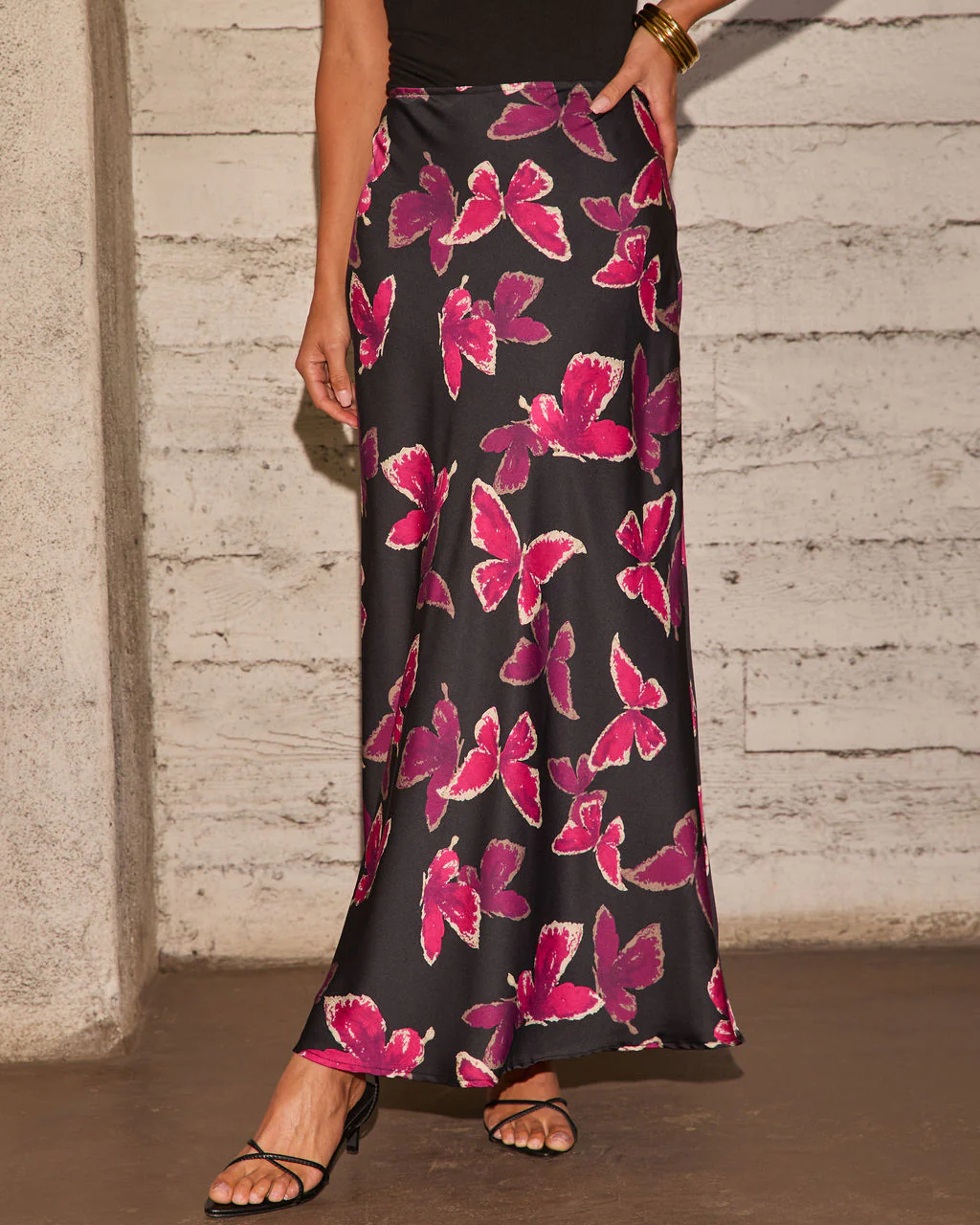 Light Feels Satin Butterfly Print Maxi Skirt - Image 2