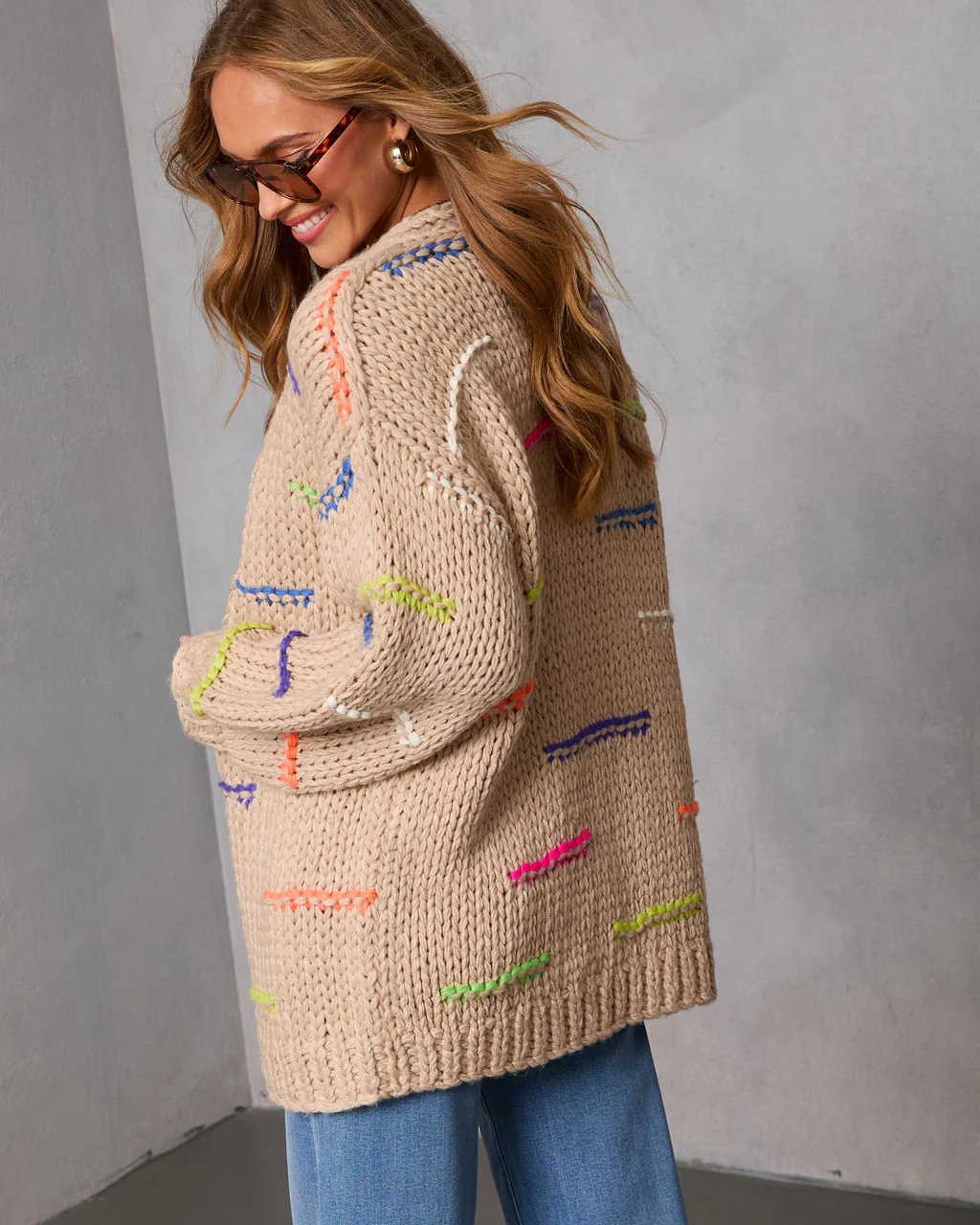Lima Multi Color Stitch Knit Cardigan - Image 4