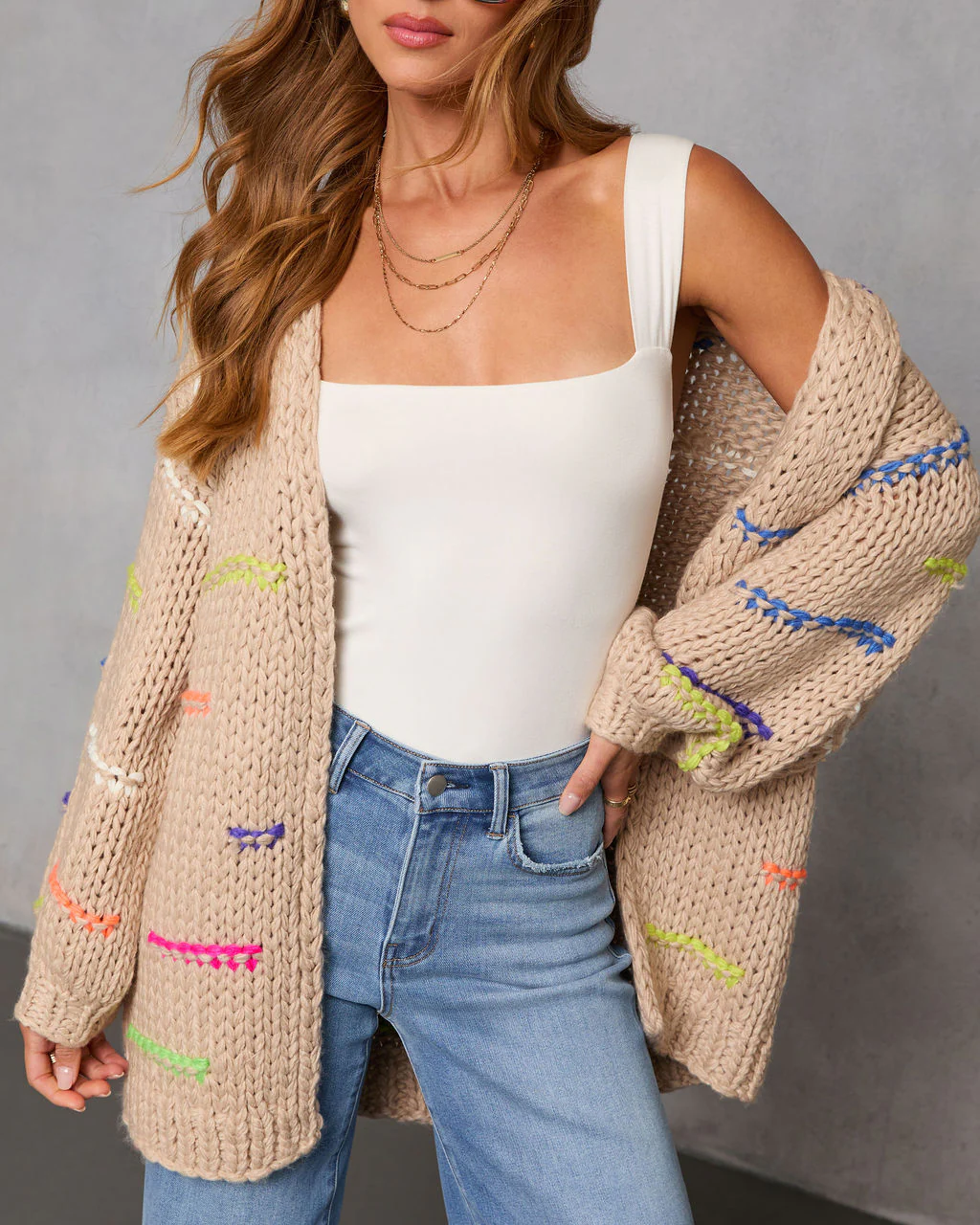 Lima Multi Color Stitch Knit Cardigan - Image 6