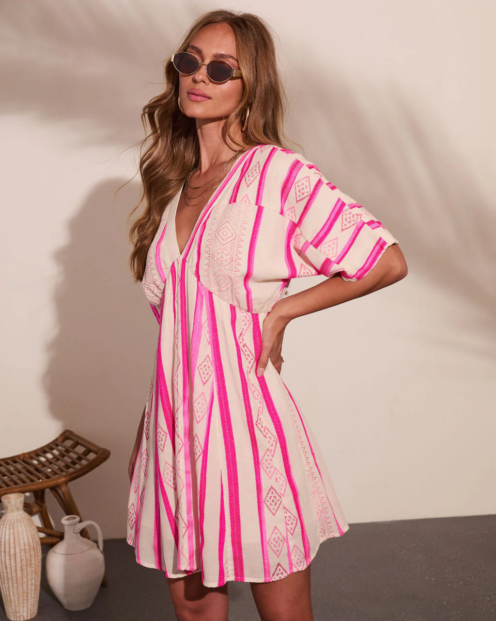 Limah Abstract Striped Kimino Mini Dress - Image 3