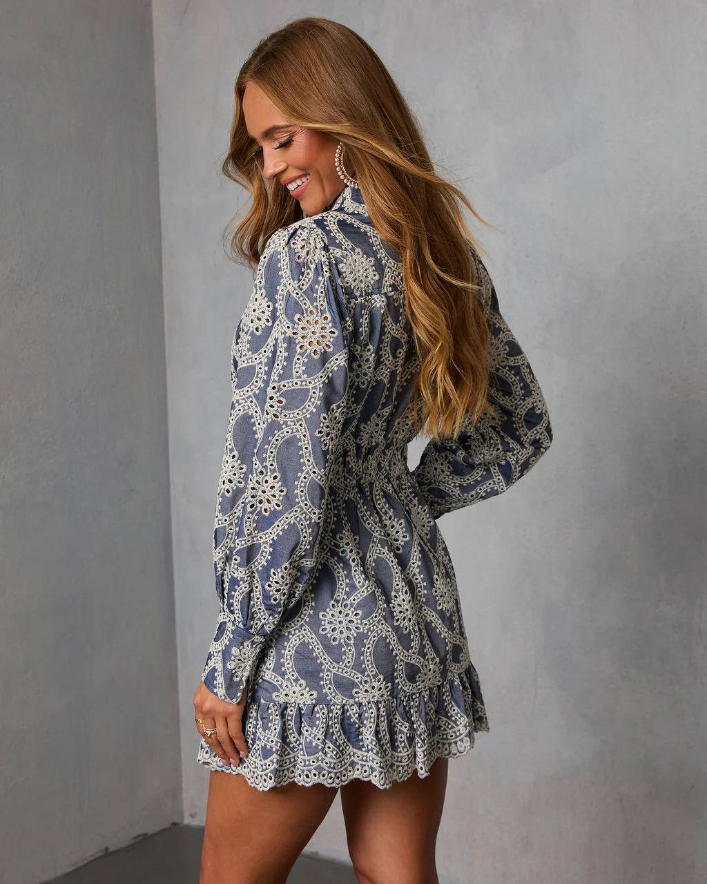 Lindsae Contrast Eyelet Stitch Mini Dress - Image 4