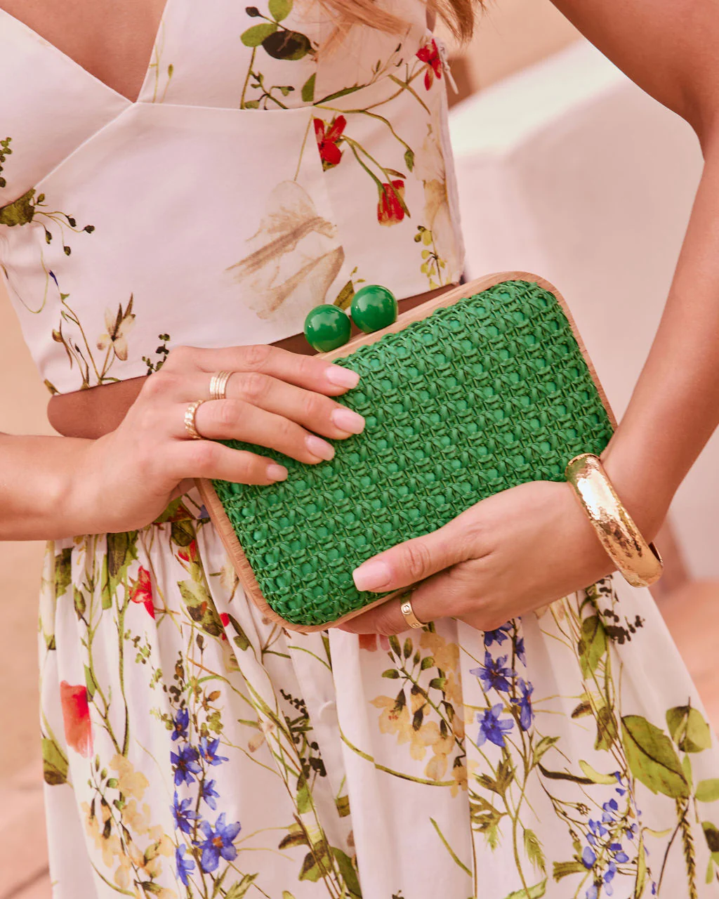 Lindsie Woven Vegan Leather Wooden Frame Clutch - Image 11