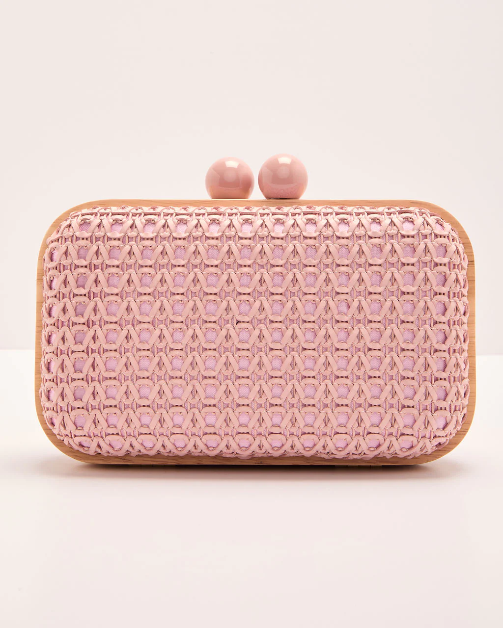 Lindsie Woven Vegan Leather Wooden Frame Clutch - Image 3