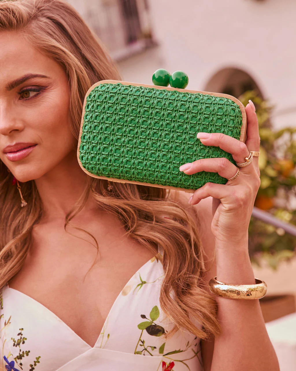 Lindsie Woven Vegan Leather Wooden Frame Clutch - Image 7