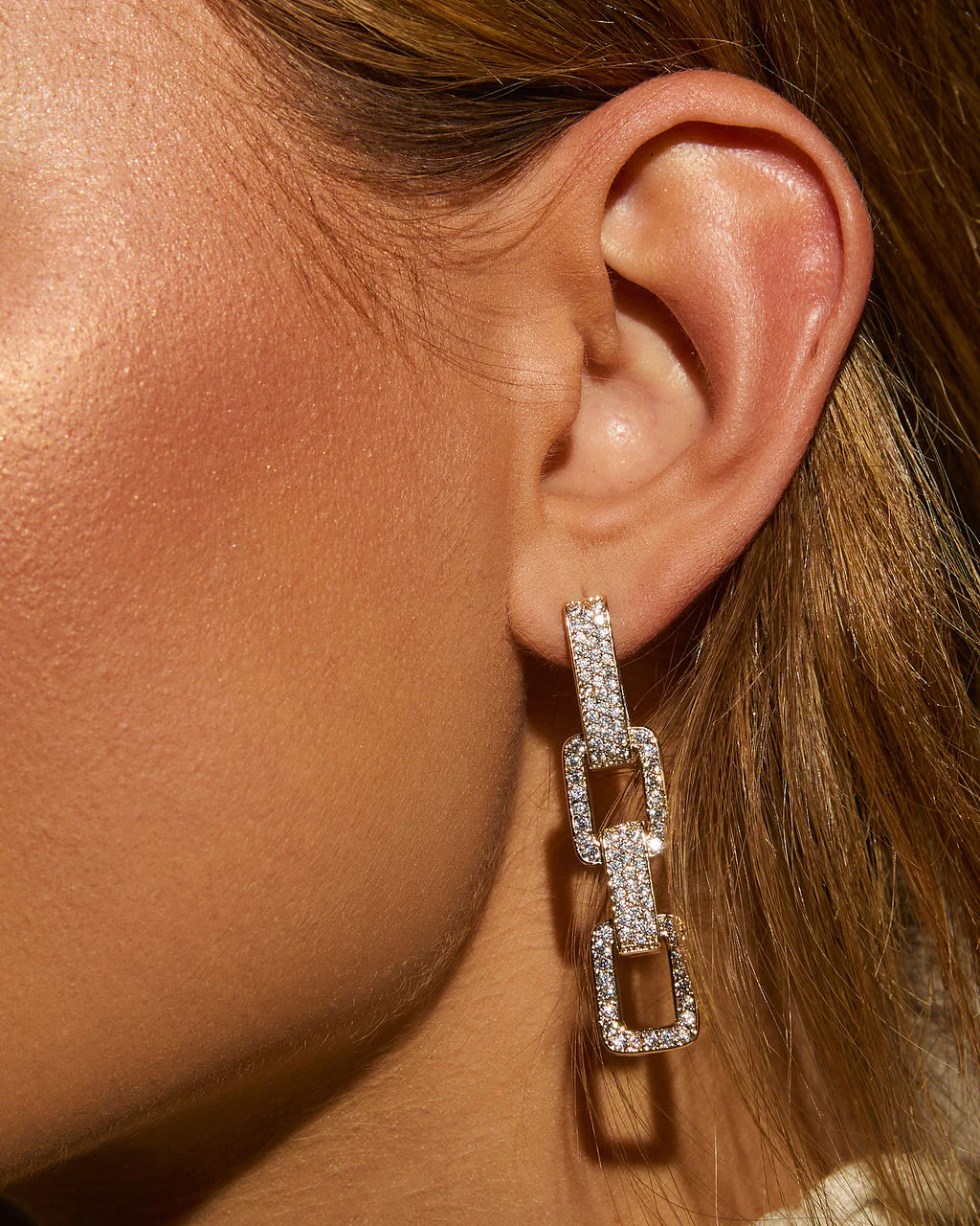 Linked Up Rhinestone Pave Chain Earrings - Image 2