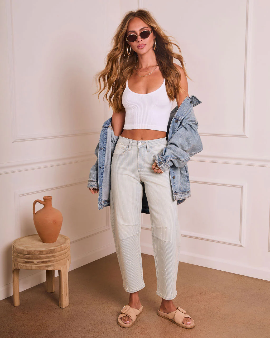 Lirah Stretch High Rise Barrel Leg Striped Jeans - Image 2
