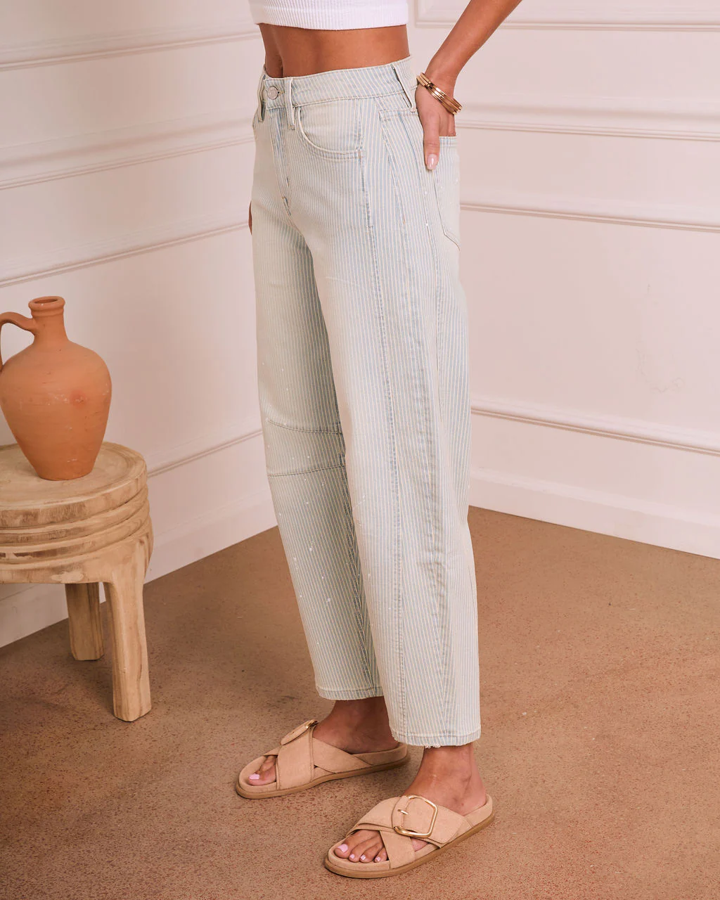 Lirah Stretch High Rise Barrel Leg Striped Jeans - Image 3