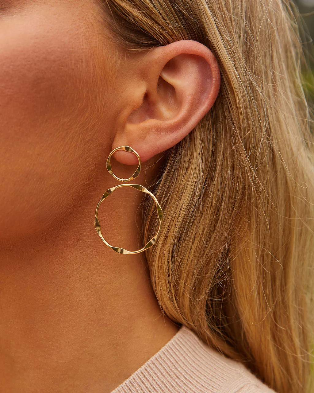 Livia Textured Circle Drop Earrings - Image 2