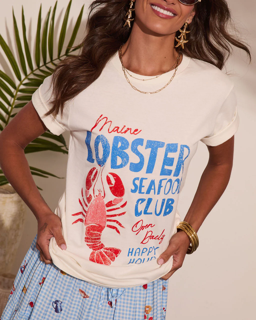 Lobster Seafood Club Cotton Graphic Short Sleeve Tee - Image 2