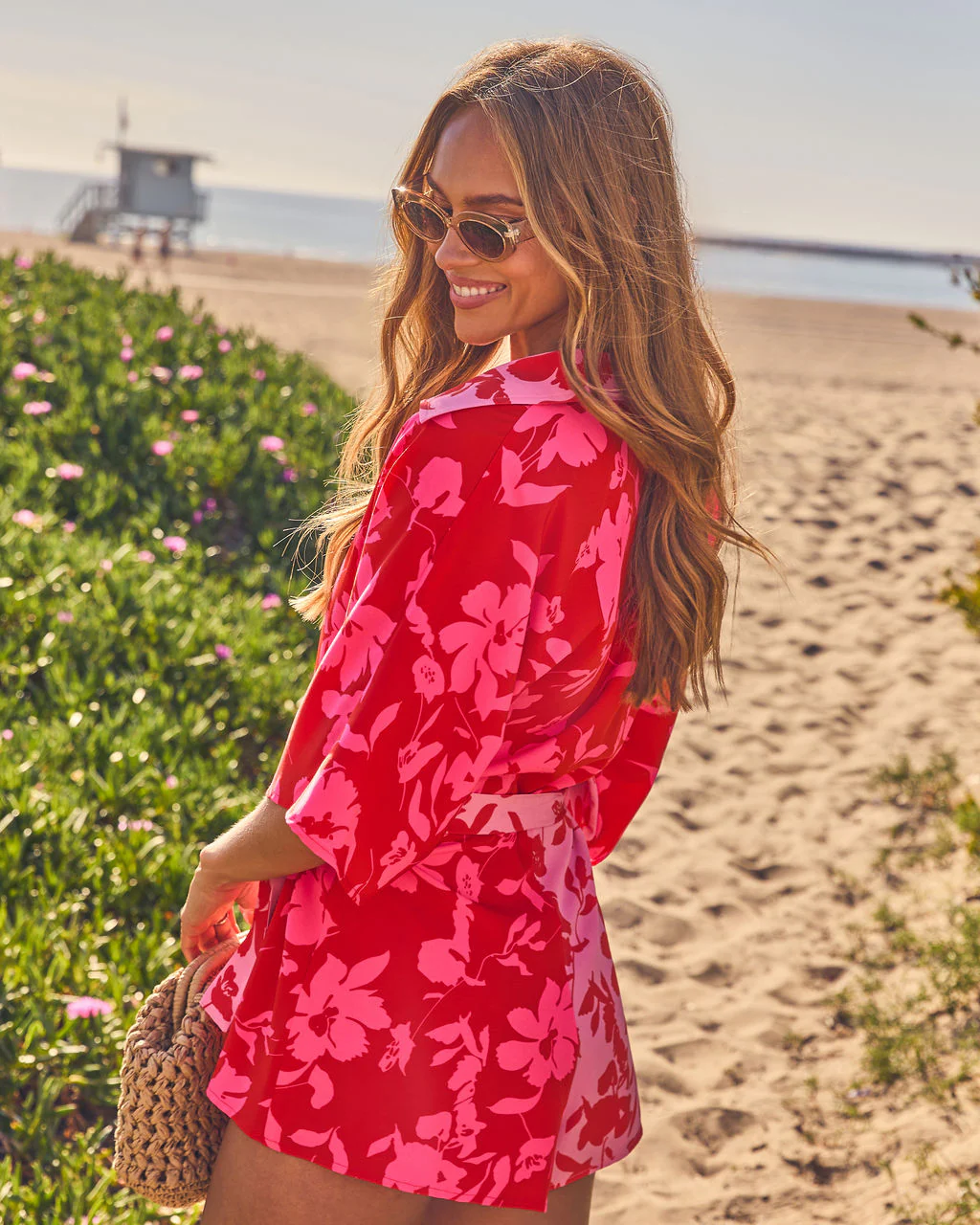 Shaney Color Block Waist Tie Floral Romper - Image 4