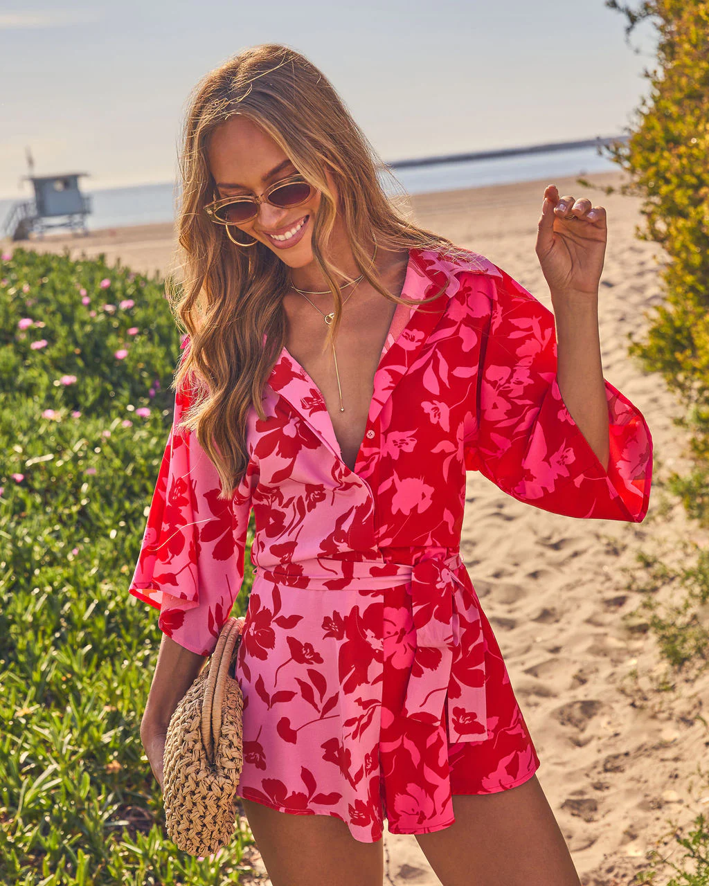 Shaney Color Block Waist Tie Floral Romper - Image 5