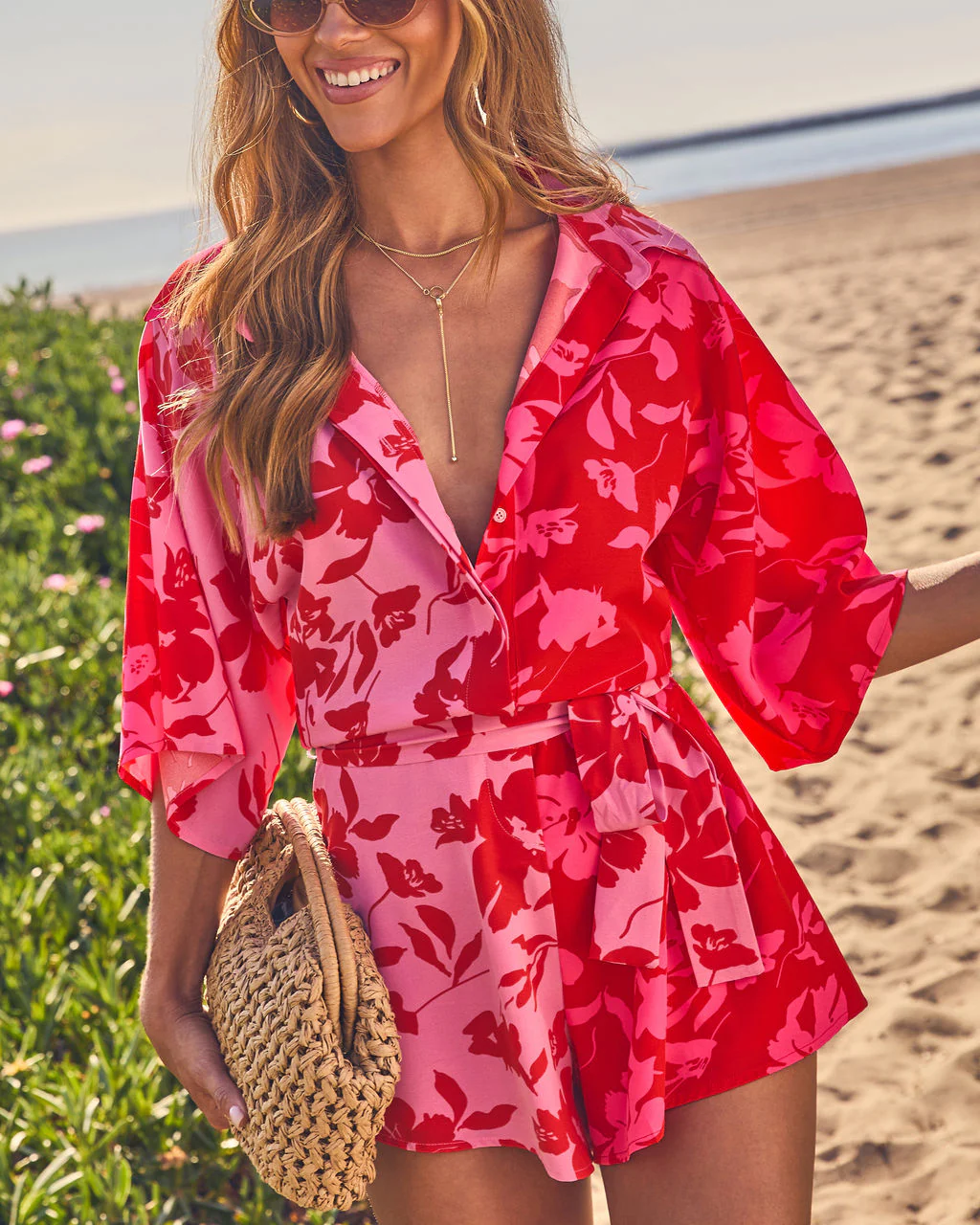 Shaney Color Block Waist Tie Floral Romper - Image 6