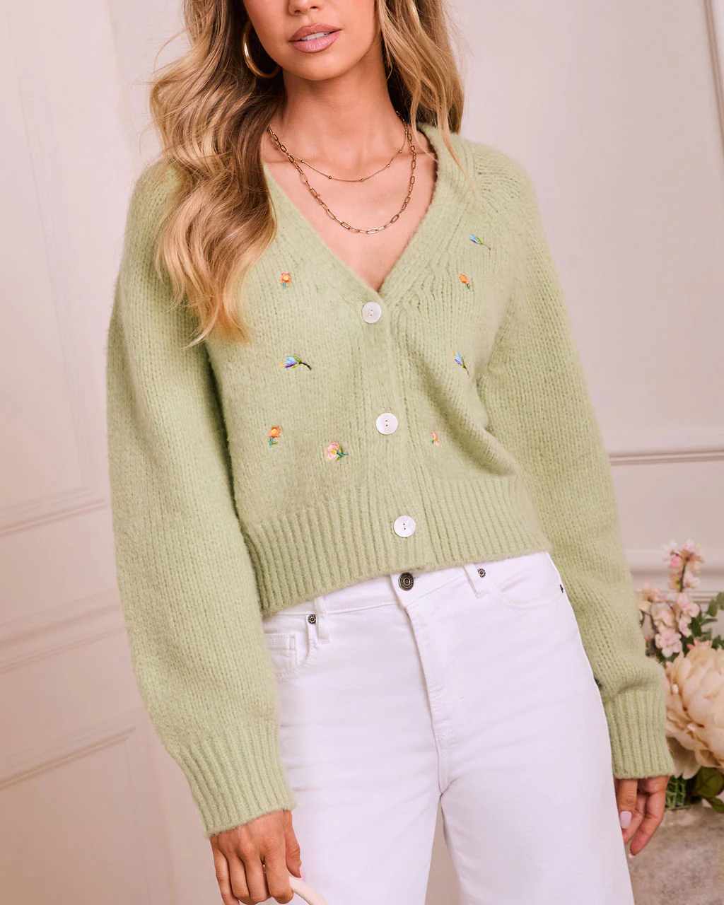 Delicate Glow Knit Embroidered Floral Cardigan - Image 5