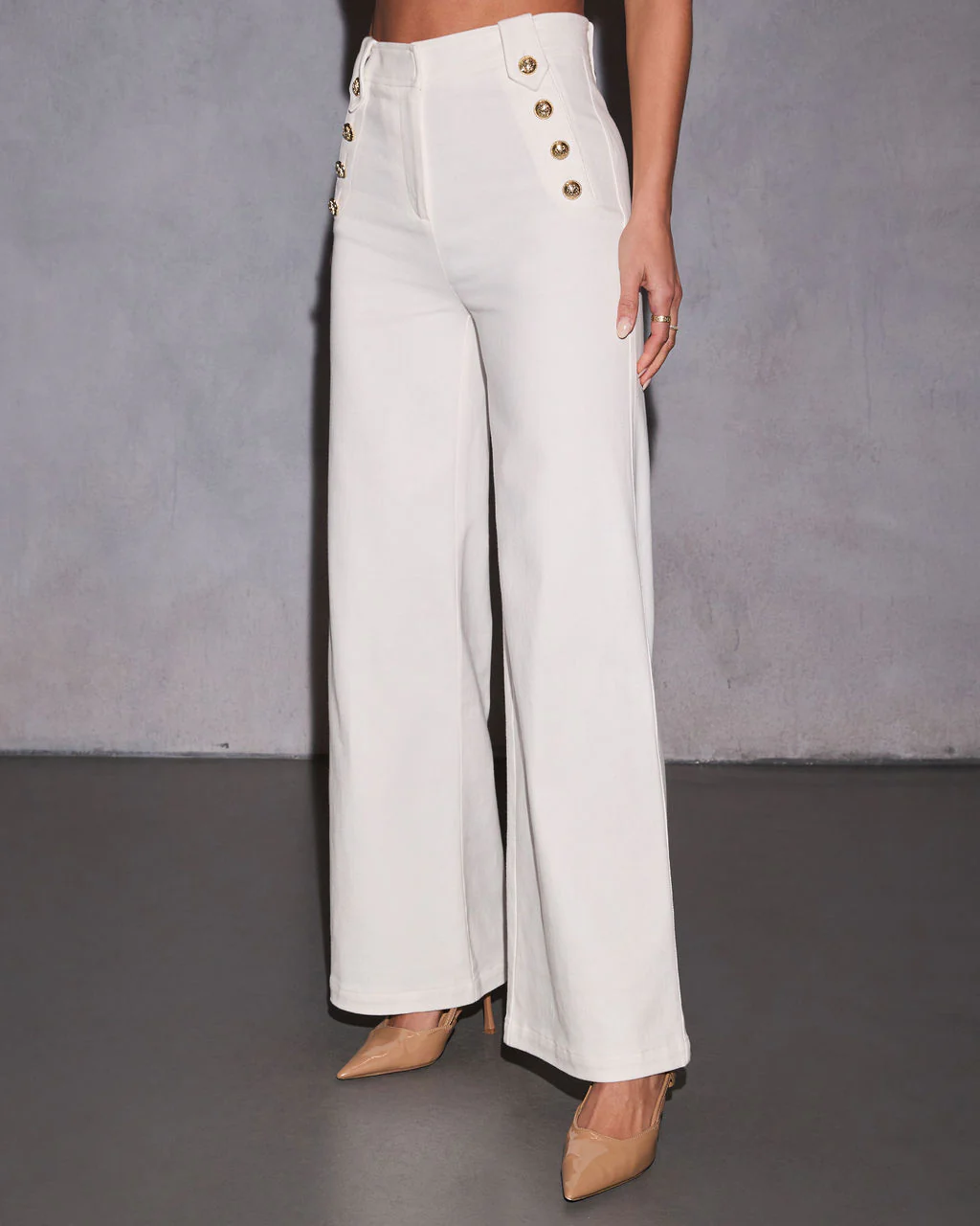 Loranne High Waisted Button Accent Flare Pants - Image 3