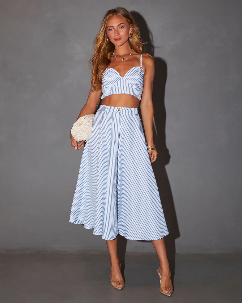 Lorie High Waisted Striped Midi Skirt - Image 4