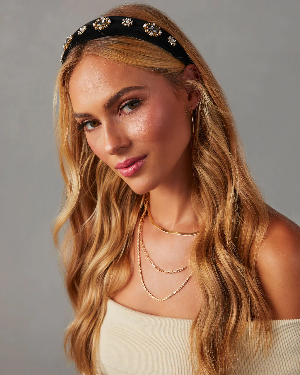 Louetta Padded Rhinestone & Pearl Headband - Image 3