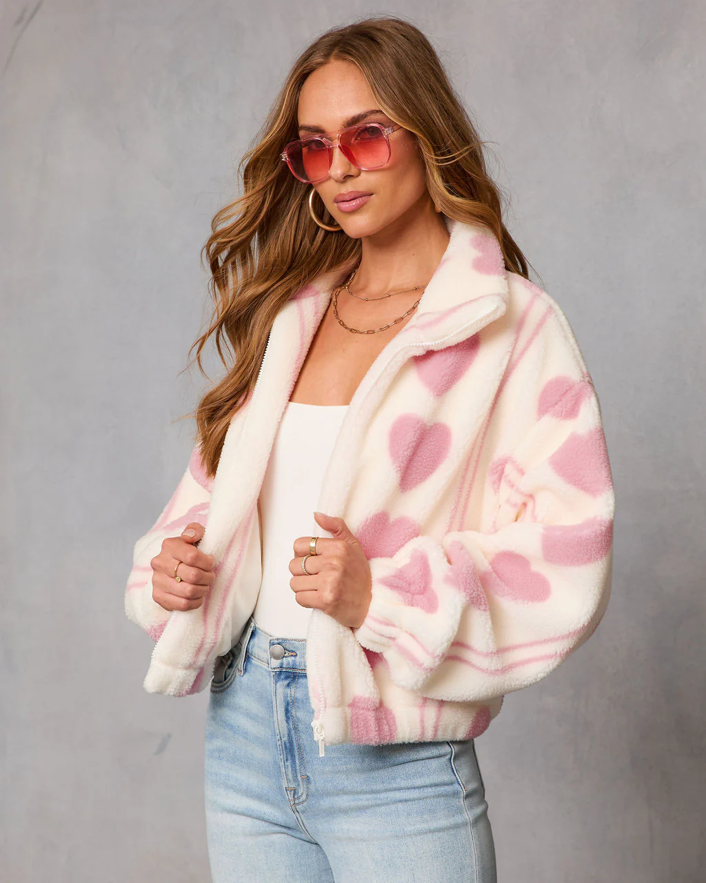 Love All Over Sherpa Heart Print Jacket - Image 3