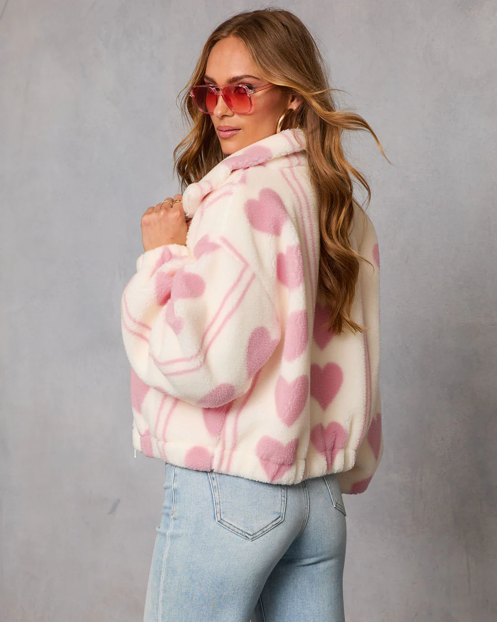 Love All Over Sherpa Heart Print Jacket - Image 4