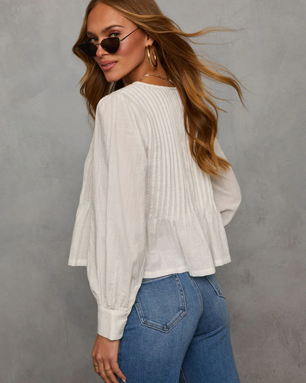 Love Lost Front Tie Pleated Peasant Blouse - Image 3