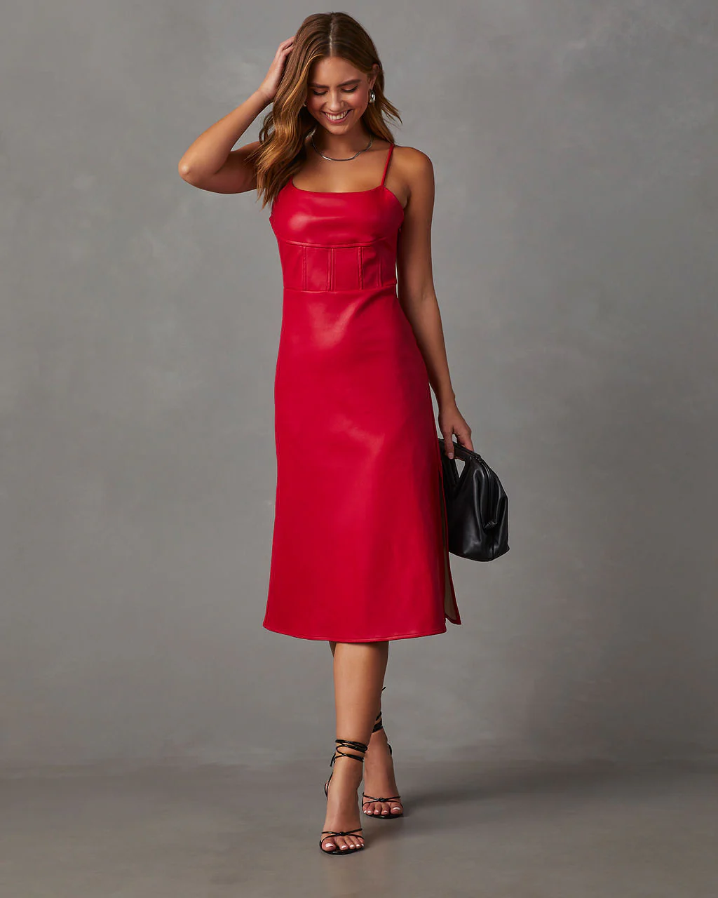 Lovette Faux Leather Midi Dress - Image 11
