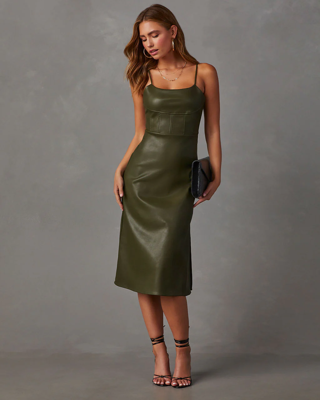 Lovette Faux Leather Midi Dress - Image 13