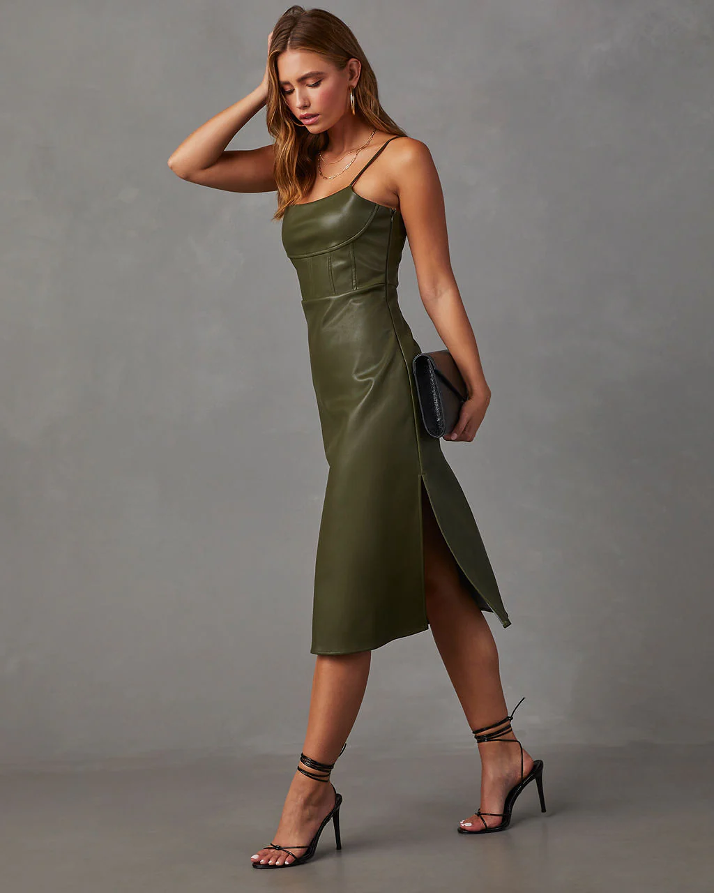 Lovette Faux Leather Midi Dress - Image 15