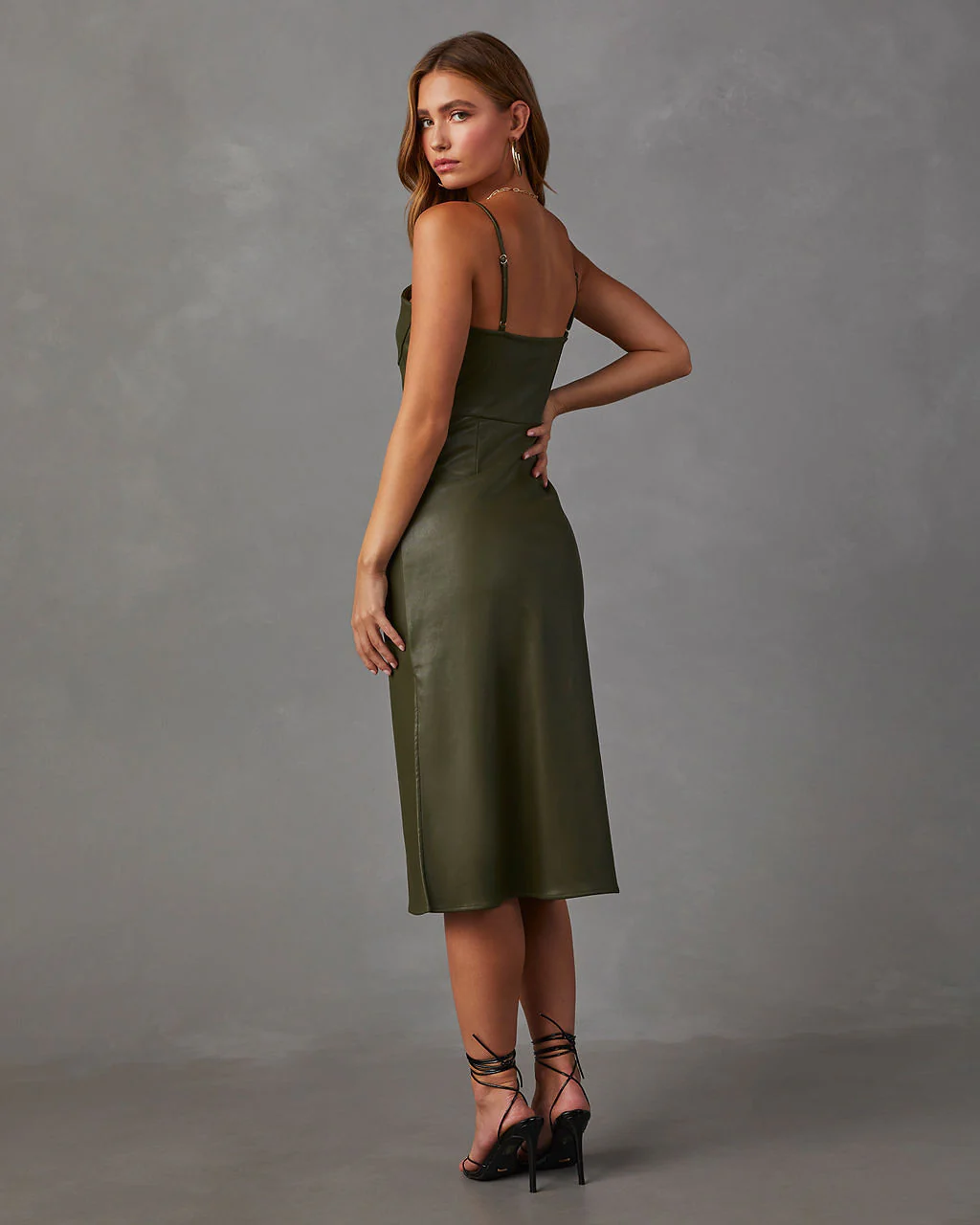 Lovette Faux Leather Midi Dress - Image 16