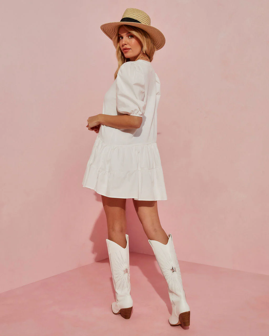 Lucca Cotton Puff Sleeve Mini Dress - Image 2